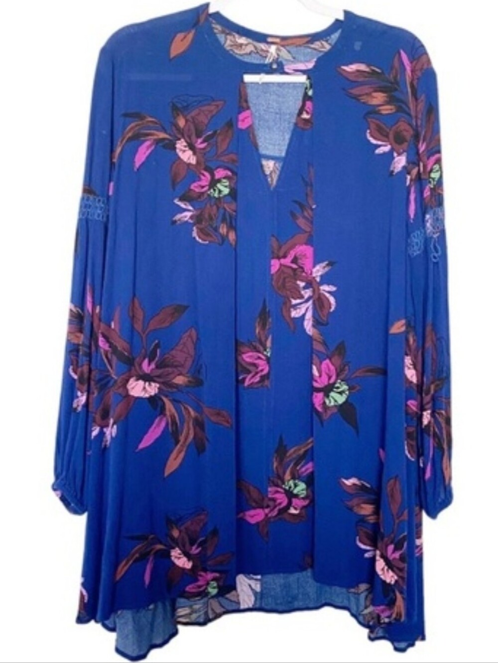 Free People Royal Navy Floral Keyhole Mini Dress / Tunic - Picture 2 of 11